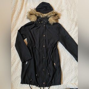 Black Fur Lined Light Hooded Jacket Size Medium